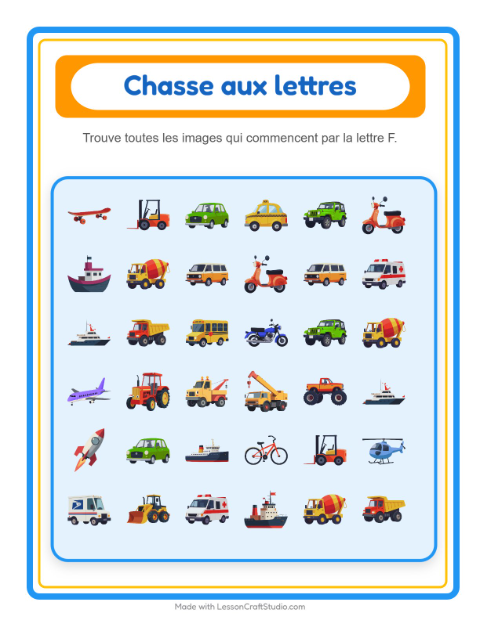 Aperçu de la fiche Trouve Et Compte avec Véhicules pour École maternelle (petite/moyenne section, 3-5 ans)