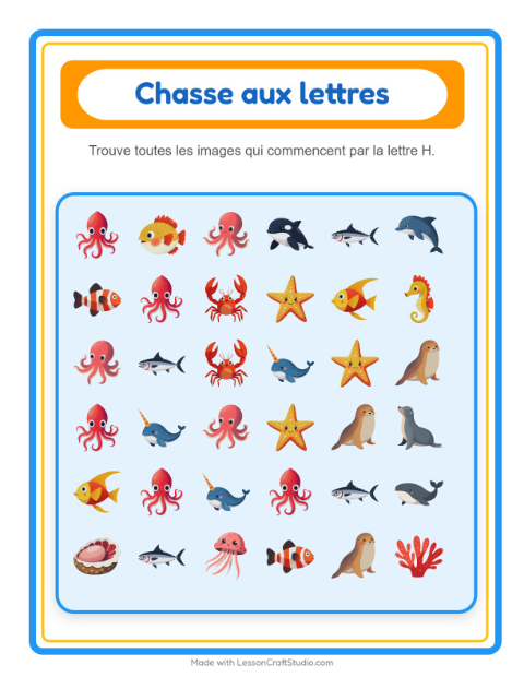 Aperçu de la fiche Trouve Et Compte avec Vie océanique pour École maternelle (petite/moyenne section, 3-5 ans)