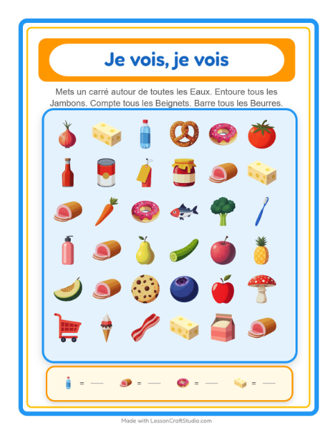 Aperçu de la fiche Trouve Et Compte avec Au supermarché pour École maternelle (petite/moyenne section, 3-5 ans)