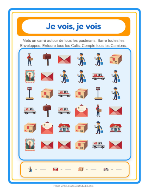 Aperçu de la fiche Trouve Et Compte avec Bureau de poste pour École maternelle (petite/moyenne section, 3-5 ans)