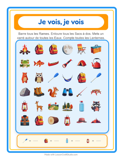 Aperçu de la fiche Trouve Et Compte avec Camping pour École maternelle (petite/moyenne section, 3-5 ans)