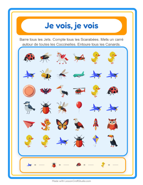 Aperçu de la fiche Trouve Et Compte avec Choses qui volent pour École maternelle (petite/moyenne section, 3-5 ans)