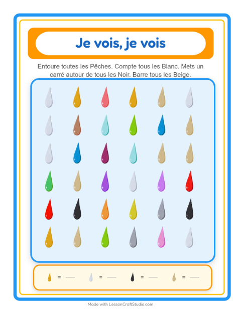 Aperçu de la fiche Trouve Et Compte avec Couleurs pour École maternelle (petite/moyenne section, 3-5 ans)
