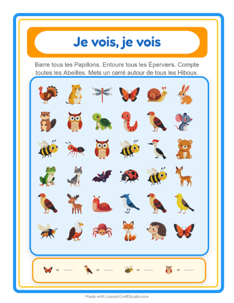 Aperçu de la fiche Trouve Et Compte avec Créatures de la forêt pour École maternelle (petite/moyenne section, 3-5 ans)
