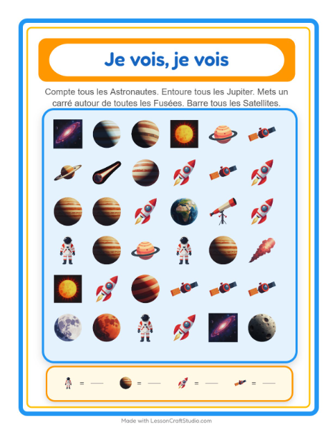 Aperçu de la fiche Trouve Et Compte avec Espace pour École maternelle (petite/moyenne section, 3-5 ans)