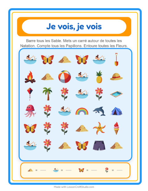 Aperçu de la fiche Trouve Et Compte avec Été pour École maternelle (petite/moyenne section, 3-5 ans)