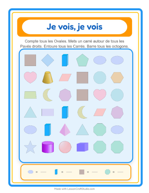 Aperçu de la fiche Trouve Et Compte avec Formes pour École maternelle (petite/moyenne section, 3-5 ans)