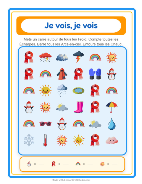 Aperçu de la fiche Trouve Et Compte avec Météo pour École maternelle (petite/moyenne section, 3-5 ans)