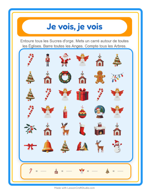 Aperçu de la fiche Trouve Et Compte avec Noël pour École maternelle (petite/moyenne section, 3-5 ans)