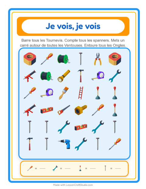 Aperçu de la fiche Trouve Et Compte avec Outils pour École maternelle (petite/moyenne section, 3-5 ans)