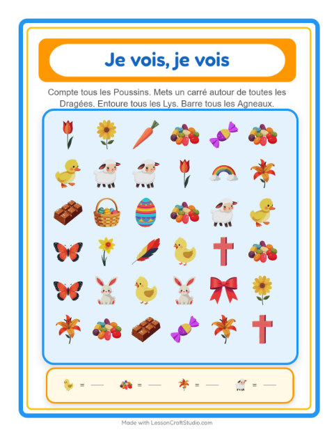 Aperçu de la fiche Trouve Et Compte avec Pâques pour École maternelle (petite/moyenne section, 3-5 ans)