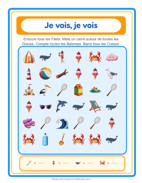 Aperçu de la fiche Trouve Et Compte avec Plage pour École maternelle (petite/moyenne section, 3-5 ans)