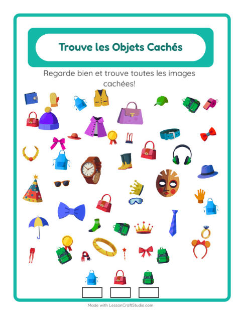 Aperçu de la fiche Trouve Les Objets avec Accessoires pour École maternelle (grande section, 5-7 ans)