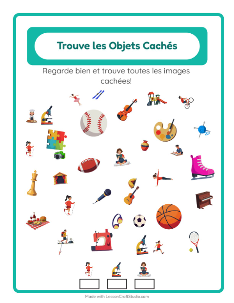 Aperçu de la fiche Trouve Les Objets avec Activités pour École maternelle (grande section, 5-7 ans)
