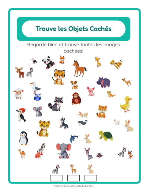 Aperçu de la fiche Trouve Les Objets avec Animaux pour École maternelle (grande section, 5-7 ans)