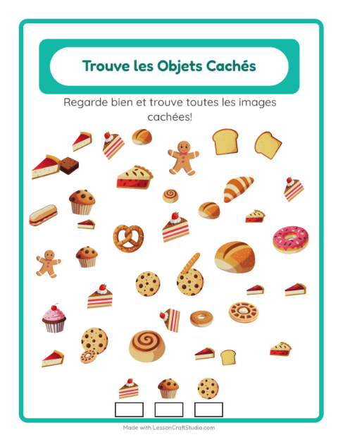 Aperçu de la fiche Trouve Les Objets avec Boulangerie pour École maternelle (grande section, 5-7 ans)