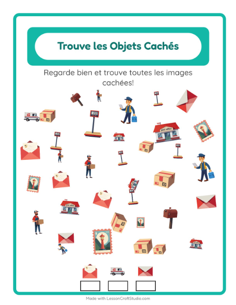 Aperçu de la fiche Trouve Les Objets avec Bureau de poste pour École maternelle (grande section, 5-7 ans)