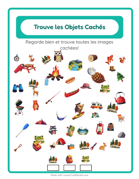 Aperçu de la fiche Trouve Les Objets avec Camping pour École maternelle (grande section, 5-7 ans)