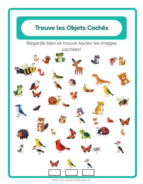 Aperçu de la fiche Trouve Les Objets avec Créatures de la forêt pour École maternelle (grande section, 5-7 ans)