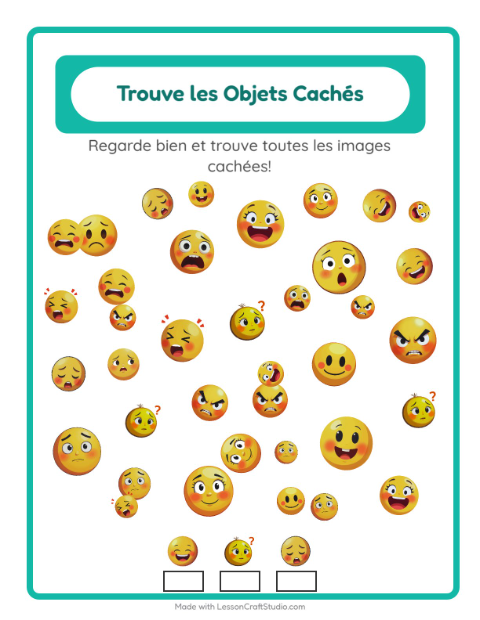 Aperçu de la fiche Trouve Les Objets avec Émotions pour École maternelle (grande section, 5-7 ans)