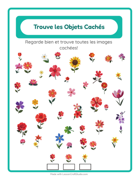 Aperçu de la fiche Trouve Les Objets avec Fleurs pour École maternelle (grande section, 5-7 ans)