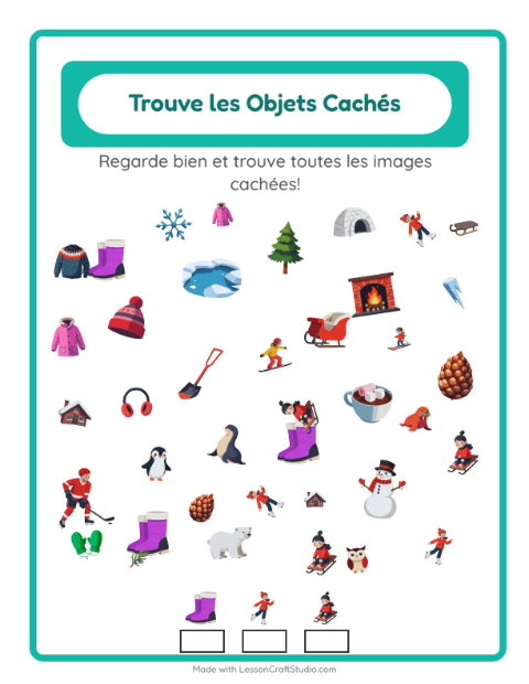 Aperçu de la fiche Trouve Les Objets avec Hiver pour École maternelle (grande section, 5-7 ans)