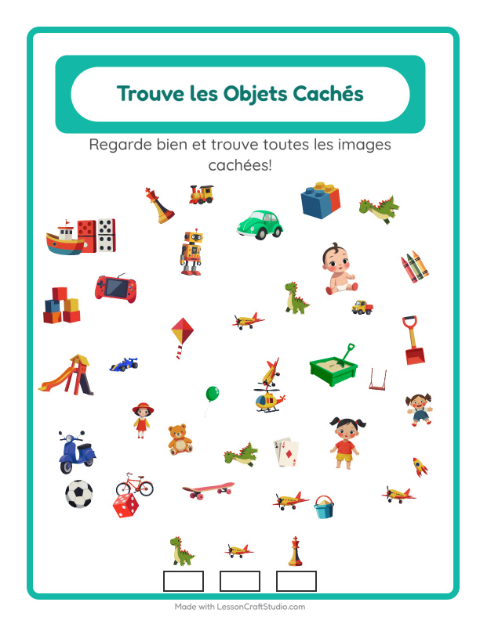 Aperçu de la fiche Trouve Les Objets avec Jouets pour École maternelle (grande section, 5-7 ans)