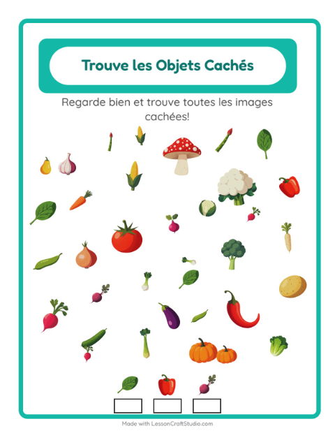 Aperçu de la fiche Trouve Les Objets avec Légumes pour École maternelle (grande section, 5-7 ans)