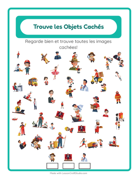 Aperçu de la fiche Trouve Les Objets avec Métiers pour École maternelle (grande section, 5-7 ans)