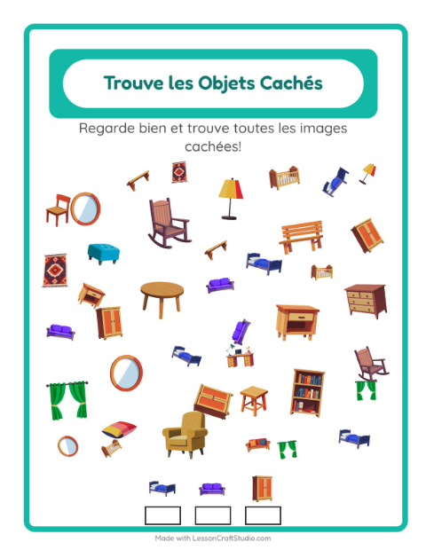 Aperçu de la fiche Trouve Les Objets avec Meubles pour École maternelle (grande section, 5-7 ans)