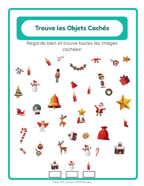 Aperçu de la fiche Trouve Les Objets avec Noël pour École maternelle (grande section, 5-7 ans)