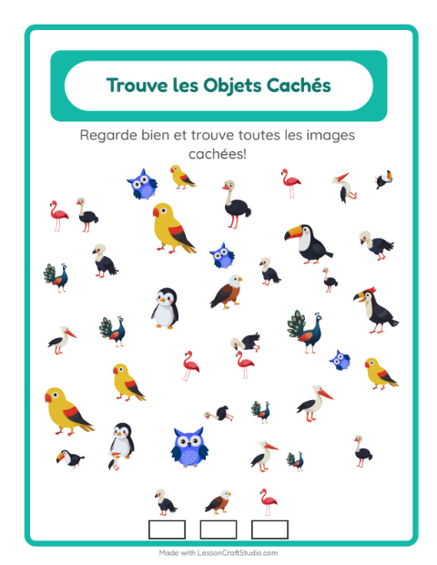 Aperçu de la fiche Trouve Les Objets avec Oiseaux pour École maternelle (grande section, 5-7 ans)