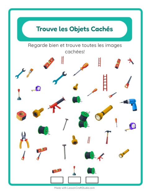 Aperçu de la fiche Trouve Les Objets avec Outils pour École maternelle (grande section, 5-7 ans)