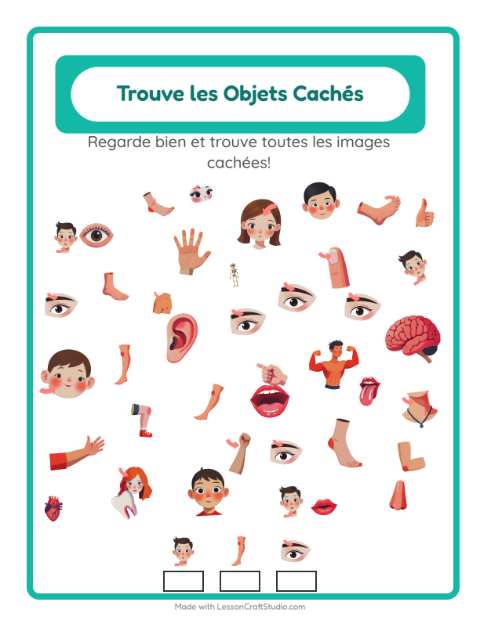Aperçu de la fiche Trouve Les Objets avec Parties du corps pour École maternelle (grande section, 5-7 ans)