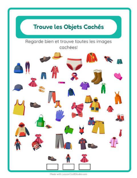 Aperçu de la fiche Trouve Les Objets avec Vêtements pour École maternelle (grande section, 5-7 ans)