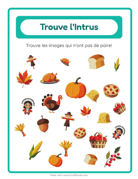 Aperçu de la fiche Trouve Les Objets avec Action de grâce pour École maternelle (grande section, 5-7 ans)