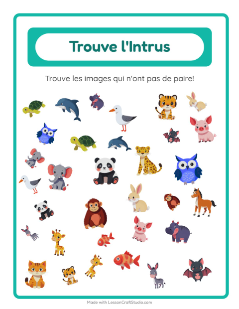 Aperçu de la fiche Trouve Les Objets avec Animaux pour École maternelle (grande section, 5-7 ans)