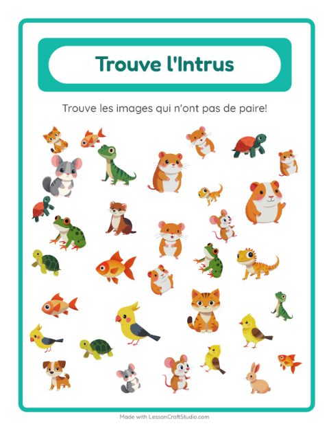 Aperçu de la fiche Trouve Les Objets avec Animaux de compagnie pour École maternelle (grande section, 5-7 ans)