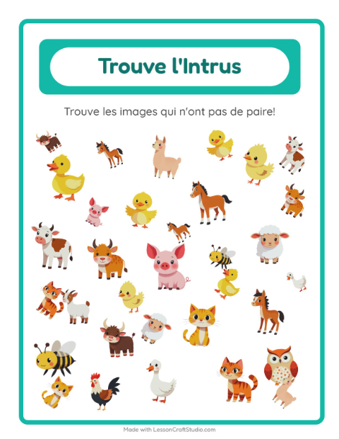 Aperçu de la fiche Trouve Les Objets avec Animaux de la ferme pour École maternelle (grande section, 5-7 ans)