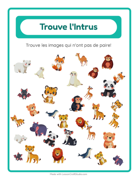 Aperçu de la fiche Trouve Les Objets avec Animaux du zoo pour École maternelle (grande section, 5-7 ans)