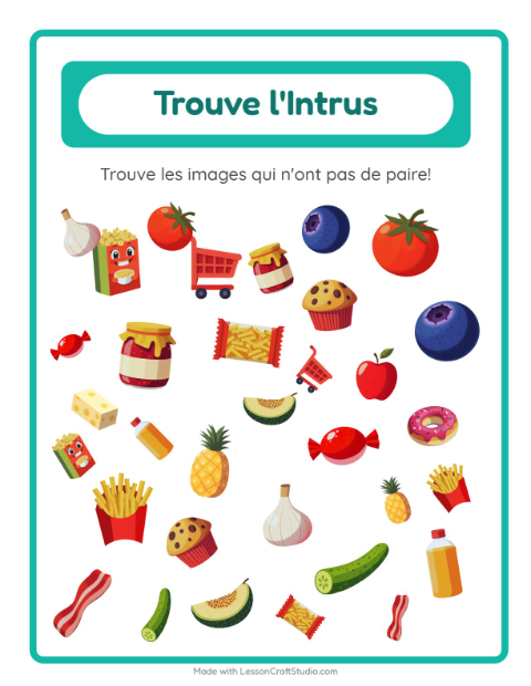 Aperçu de la fiche Trouve Les Objets avec Au supermarché pour École maternelle (grande section, 5-7 ans)