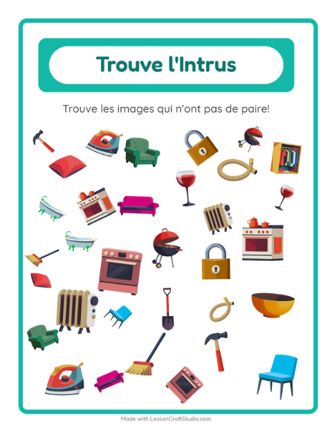 Aperçu de la fiche Trouve Les Objets avec Autour de la maison pour École maternelle (grande section, 5-7 ans)