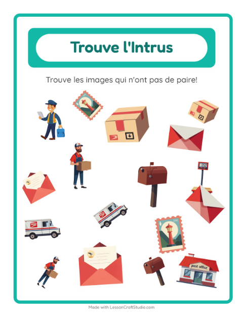 Aperçu de la fiche Trouve Les Objets avec Bureau de poste pour École maternelle (grande section, 5-7 ans)