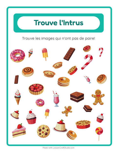 Aperçu de la fiche Trouve Les Objets avec Desserts et sucreries pour École maternelle (grande section, 5-7 ans)