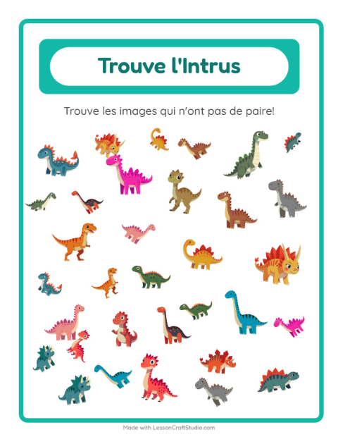 Aperçu de la fiche Trouve Les Objets avec Dinosaures pour École maternelle (grande section, 5-7 ans)