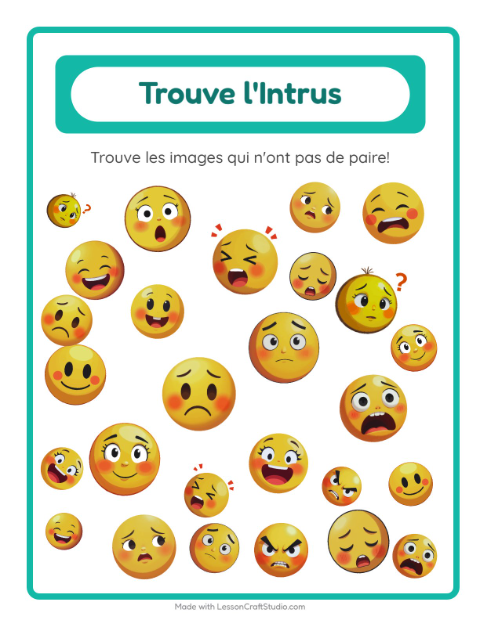 Aperçu de la fiche Trouve Les Objets avec Émotions pour École maternelle (grande section, 5-7 ans)