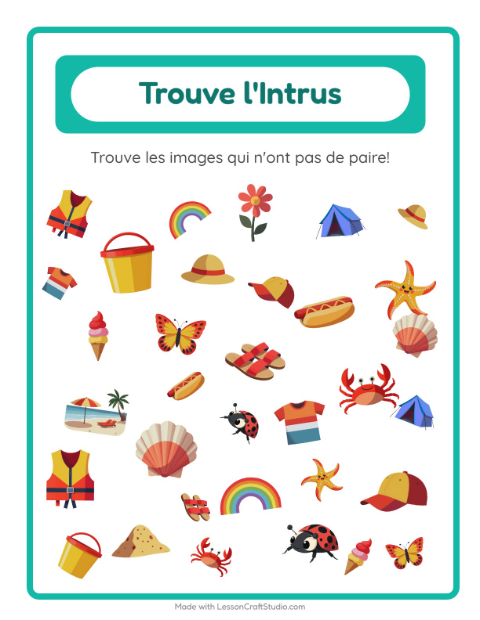 Aperçu de la fiche Trouve Les Objets avec Été pour École maternelle (grande section, 5-7 ans)
