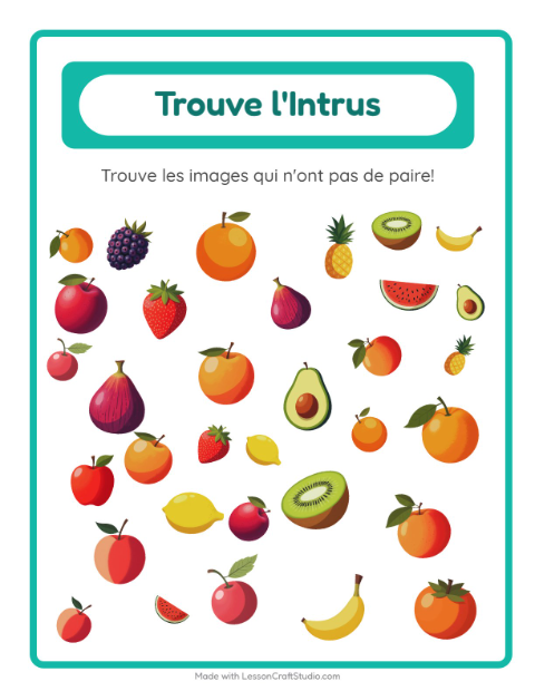Aperçu de la fiche Trouve Les Objets avec Fruits pour École maternelle (grande section, 5-7 ans)