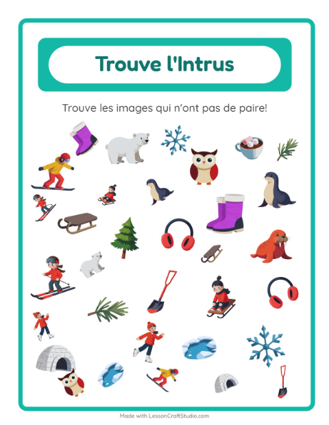 Aperçu de la fiche Trouve Les Objets avec Hiver pour École maternelle (grande section, 5-7 ans)