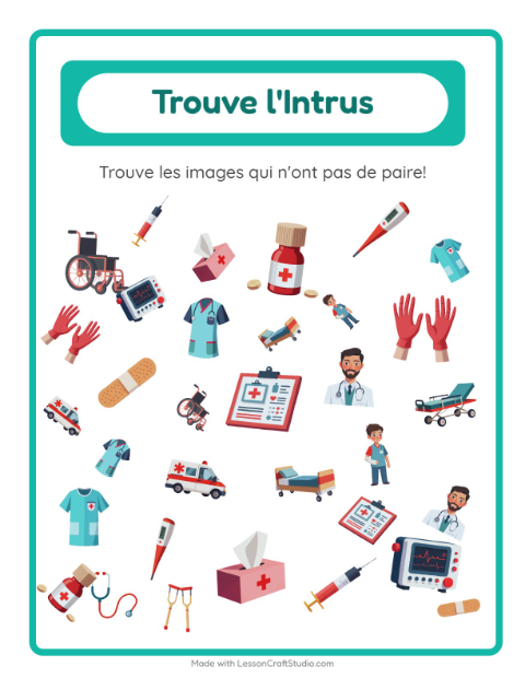 Aperçu de la fiche Trouve Les Objets avec Hôpital pour École maternelle (grande section, 5-7 ans)